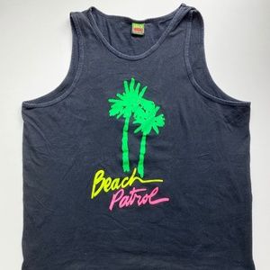 Vtg 1990s BEACH PATROL SURFWEAR Day-Glo tank tee XL Single Stitch USA